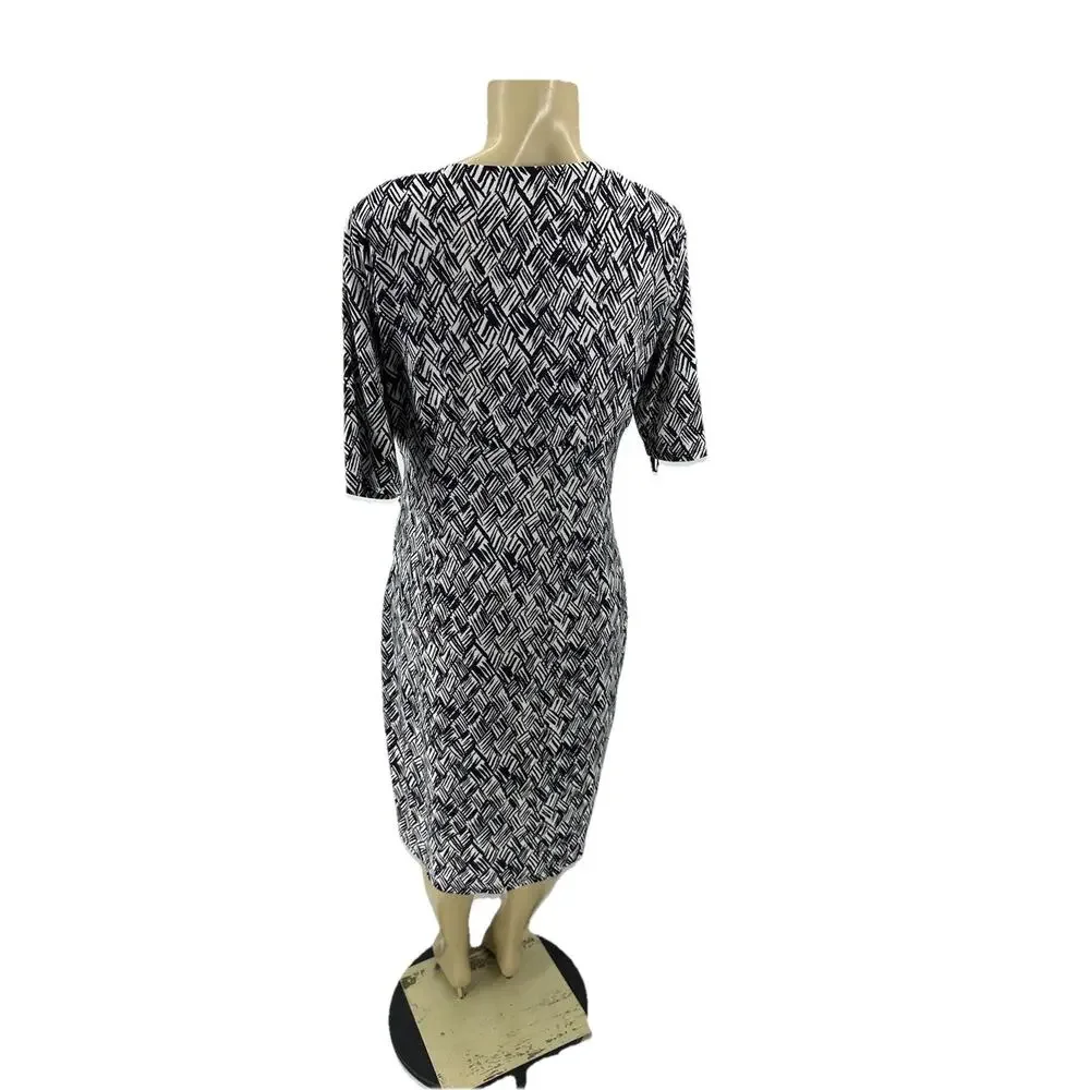 Lauren Ralph Lauren Size 12 Women Faux Wrap Sheath Dress V-neck Half Sleeve A8